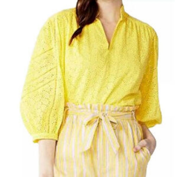 💘 Draper James RSVP Yellow Eyelet Blouse - Picture 1 of 4